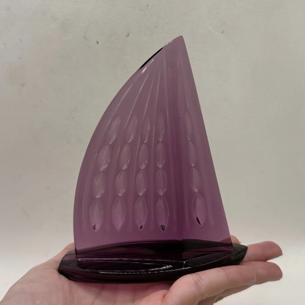Waterford Ireland Art Glass Purple Crystal Sailboat Figurine Collectible Office - Picture 11 of 14